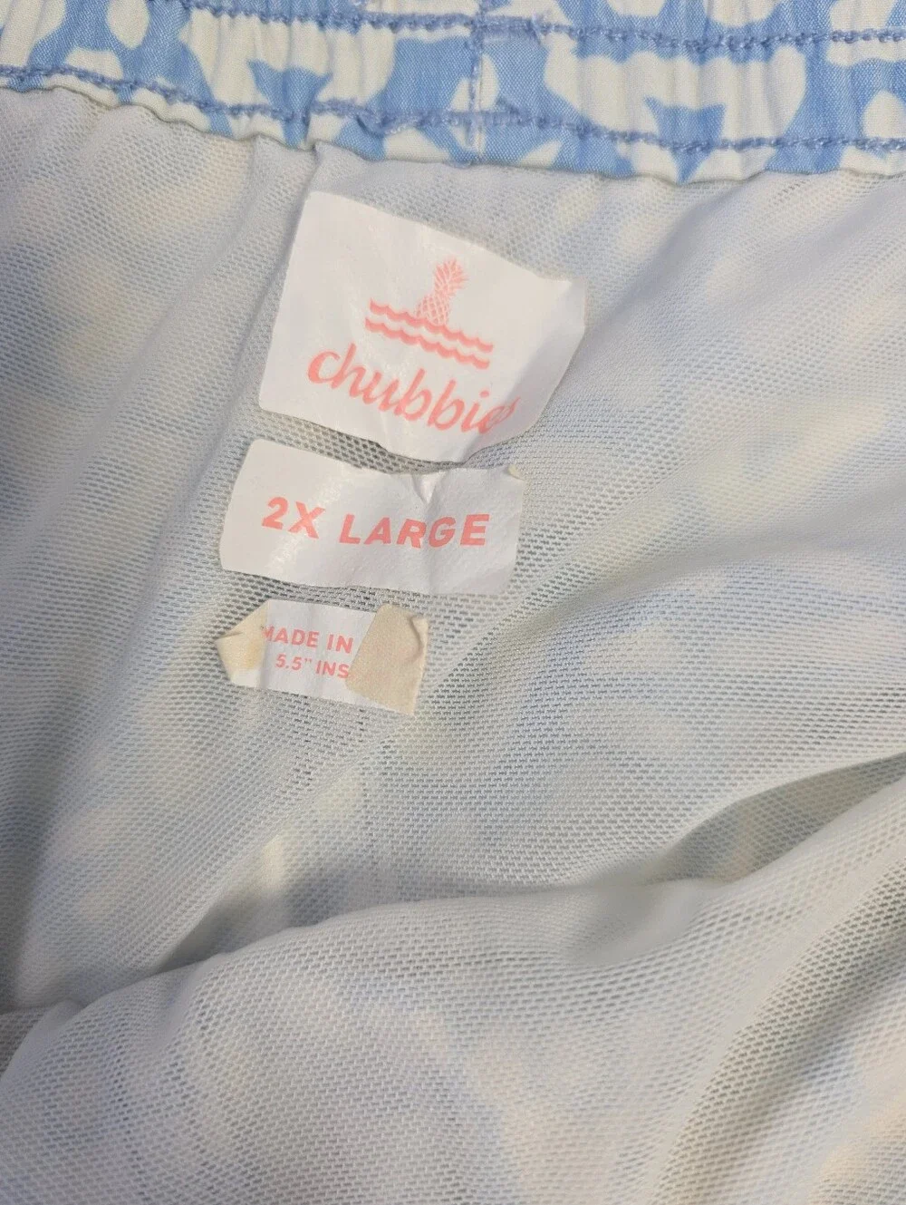 Chubbies Men's 2XL‎ Blue White Geometric Swim Trunks Shorts 5.5